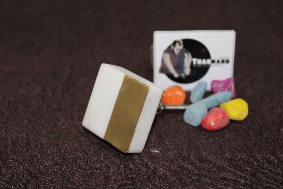 Square Marble and Brass Knob