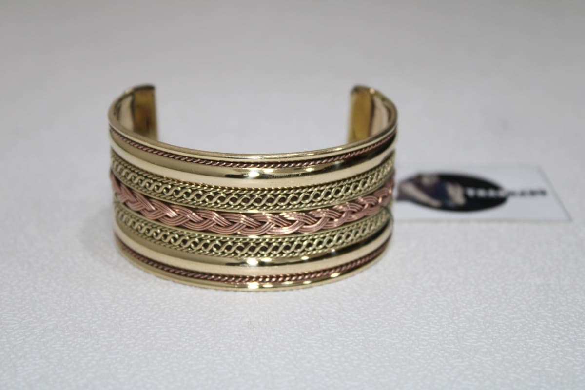 Wide Brass Cuff With Copper Wire