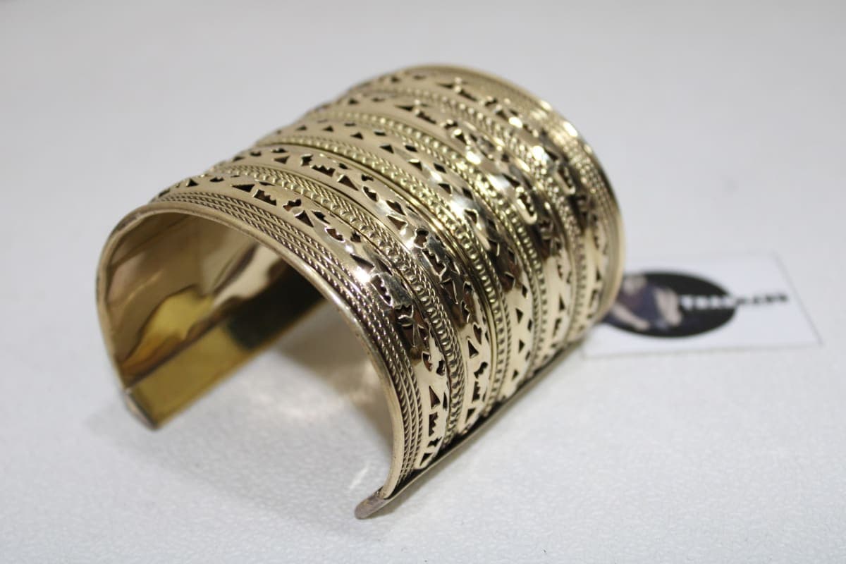  Brass Cuff With Floral Cut-Out Design 