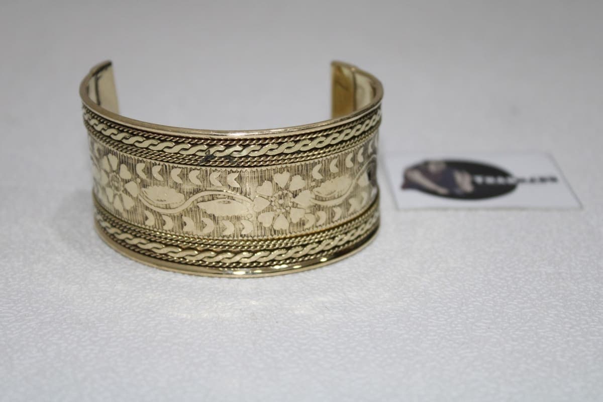 Flower Design Brass Cuff