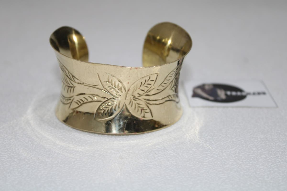 Leaves Designed Brass Cuff