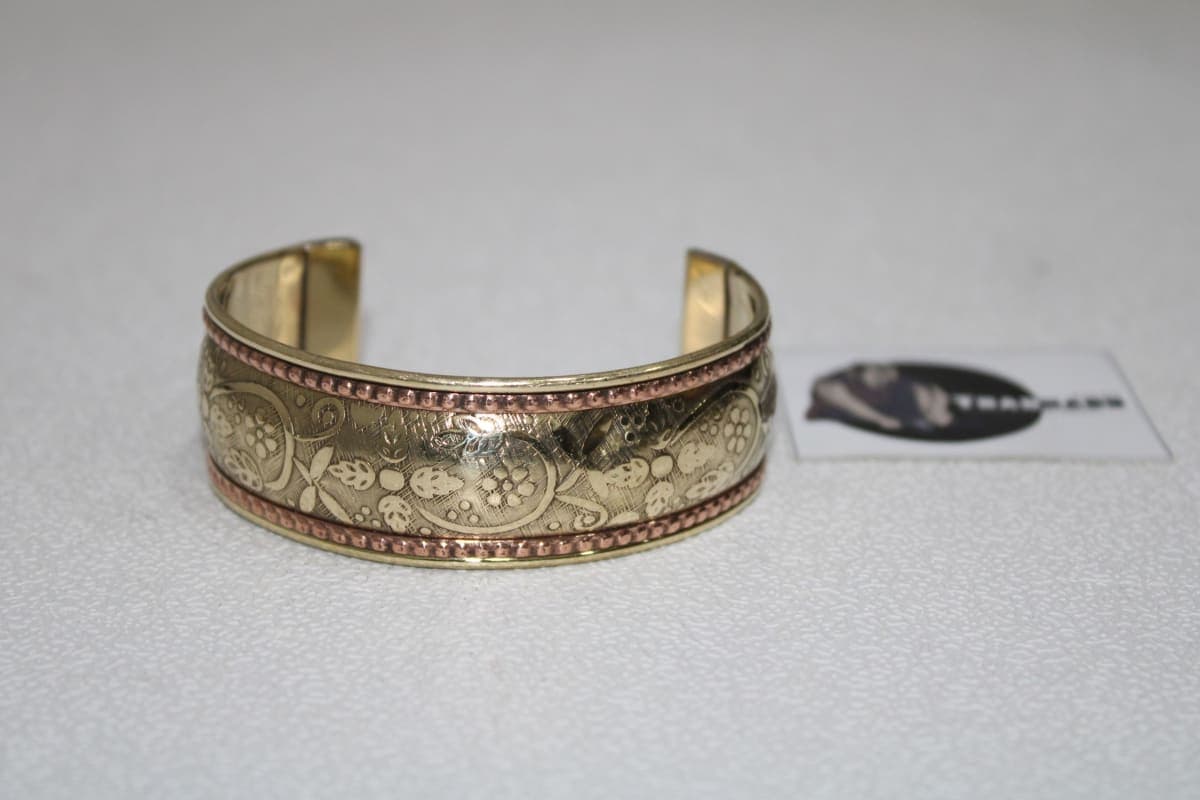 Dual Copper Bending Design And Engraved Brass Cuff 