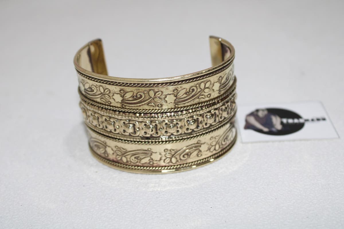 Wide Engraved Brass Cuff