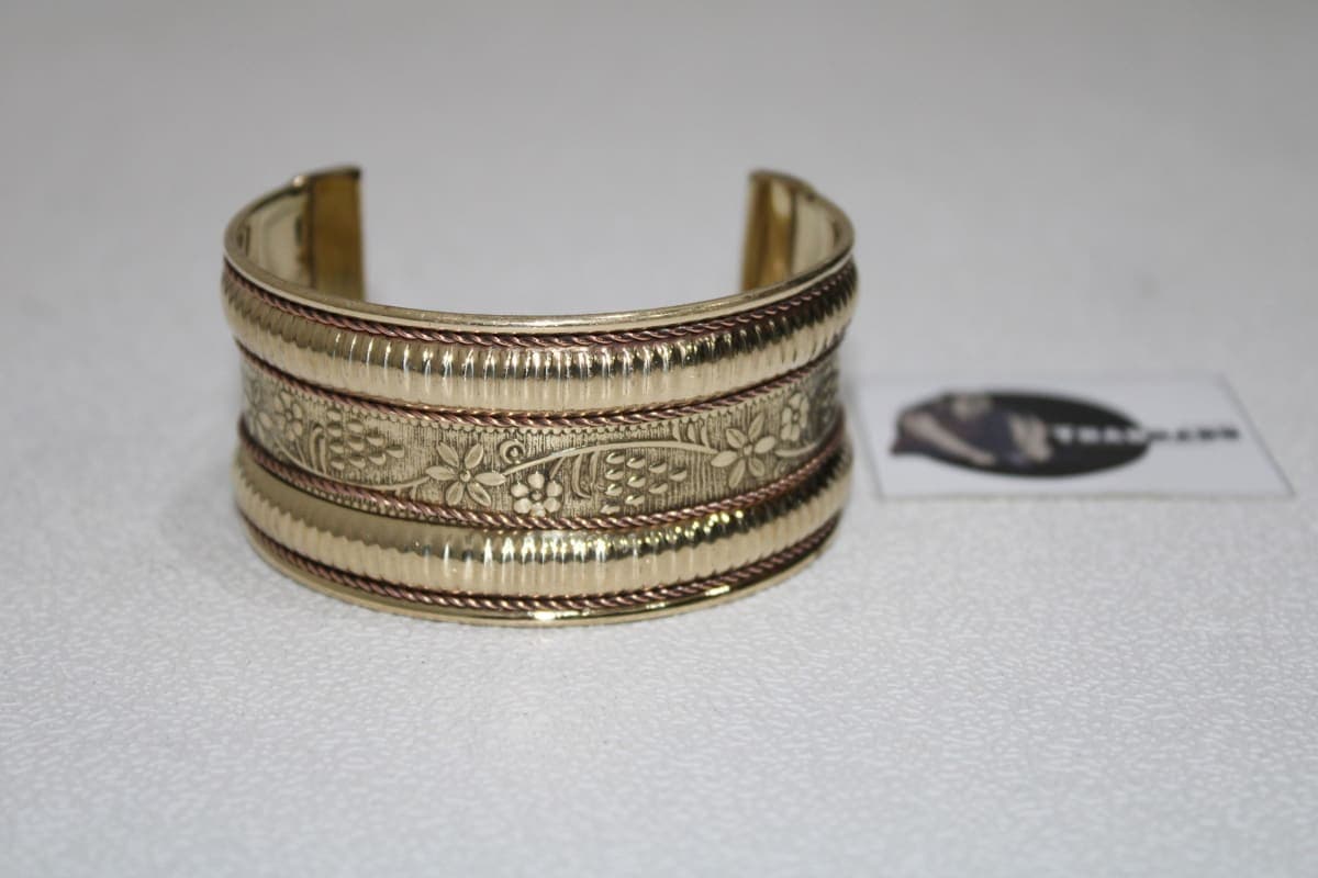 Flower Designed Wide Brass Cuff