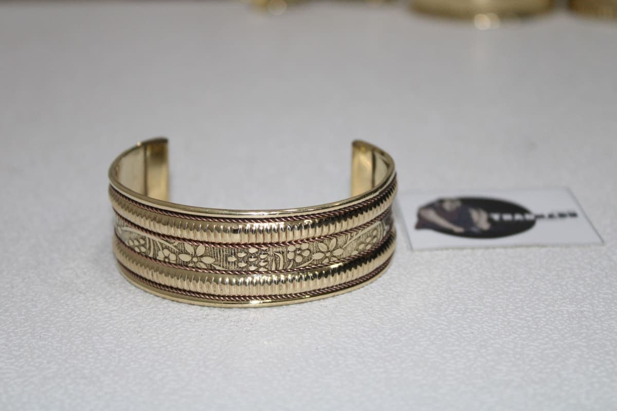 Flower Designed Thin Brass Cuff