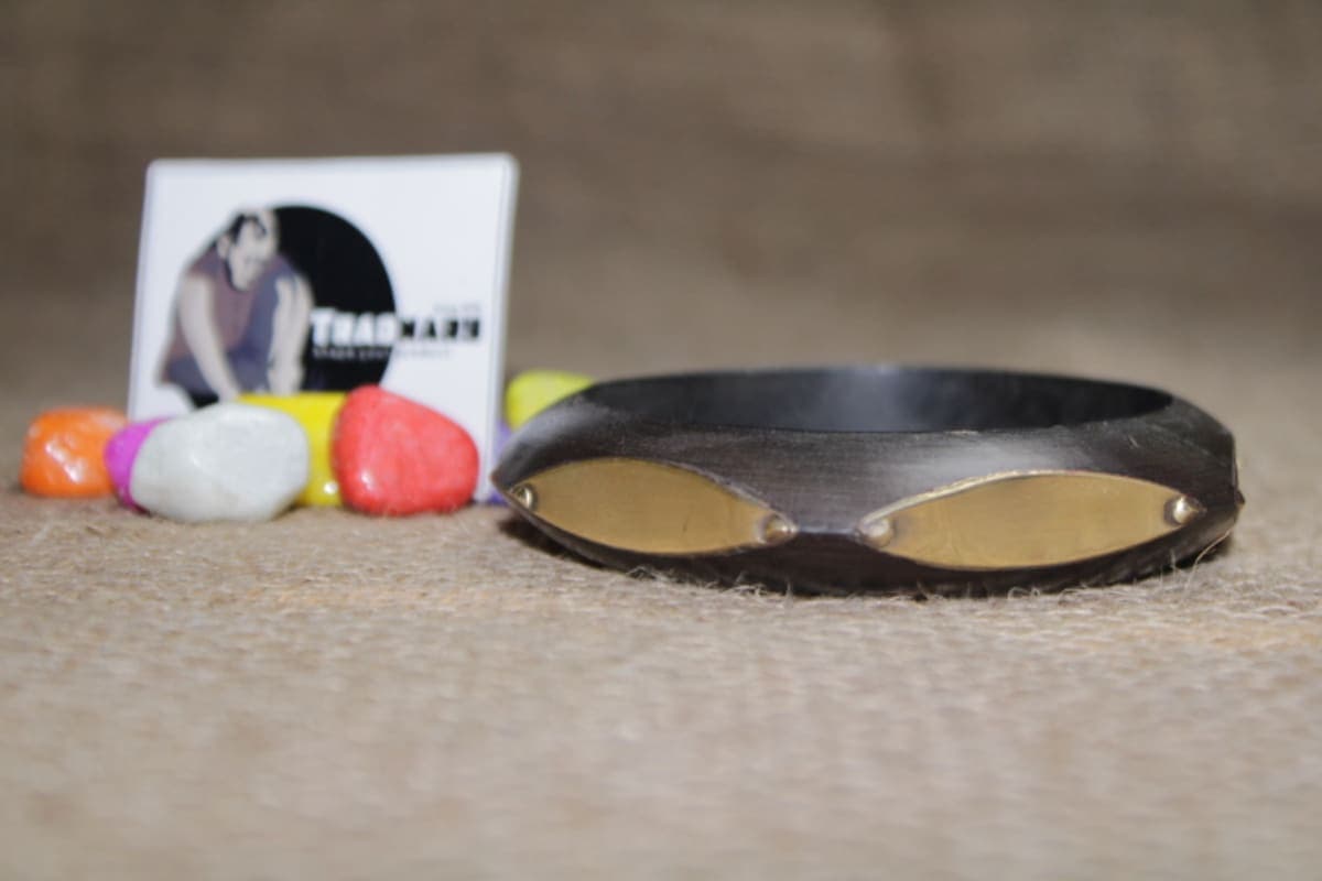  Chunky Brass & Wooden Bangle 