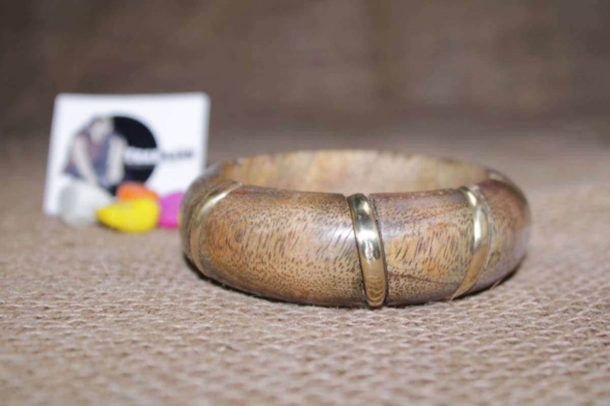  Wooden Bangle With Brass Inlay