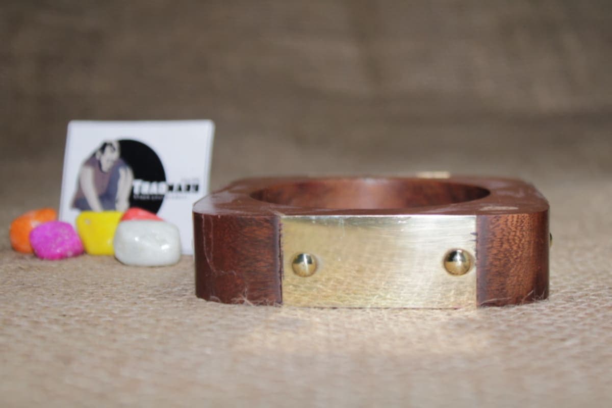 Wooden Square Bangle With Brass