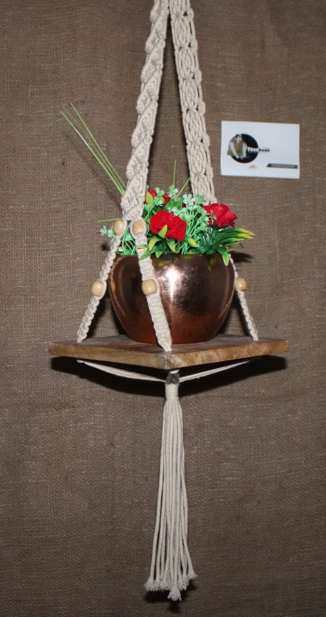 Hanging Planter Wood and Rope 
