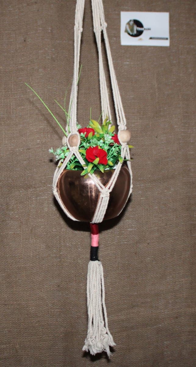 Rope and Iron powder Coated Pot Hanging Planter 