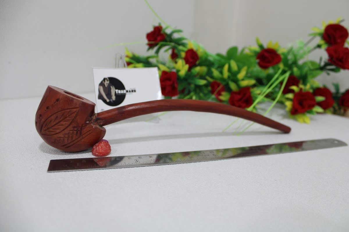 Churchwarden Leaf Design Red Wood Smoking Pipe