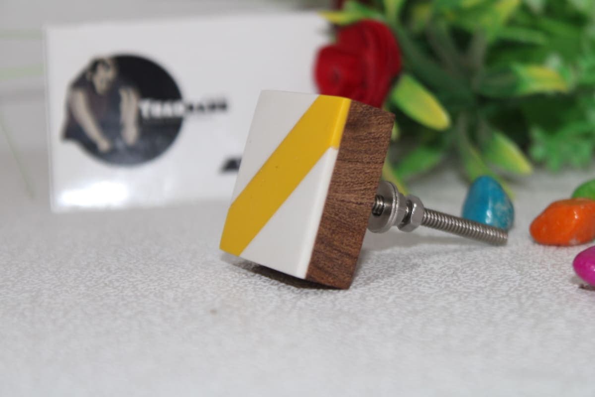 Yellow Stripe Wood and Resin Knob