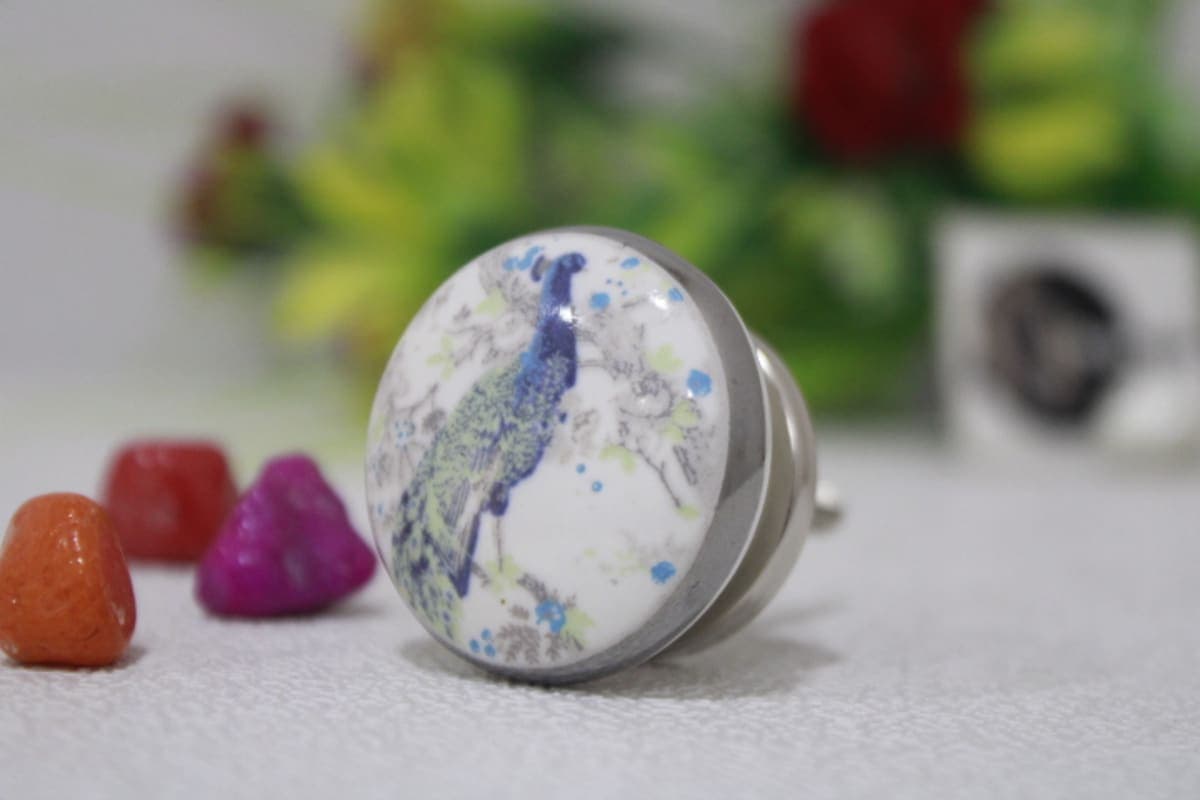 Printed Peacock Ceramic Knob