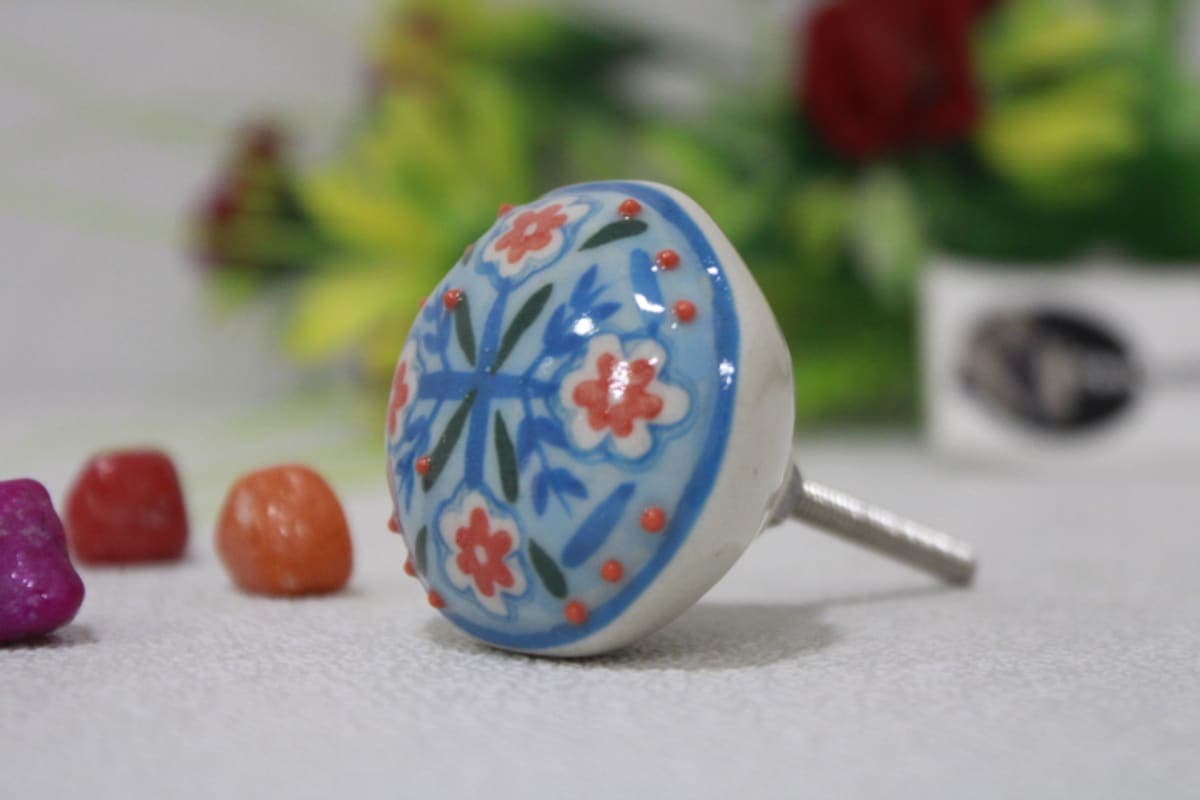 Ceramic Red Printed Flower Knob