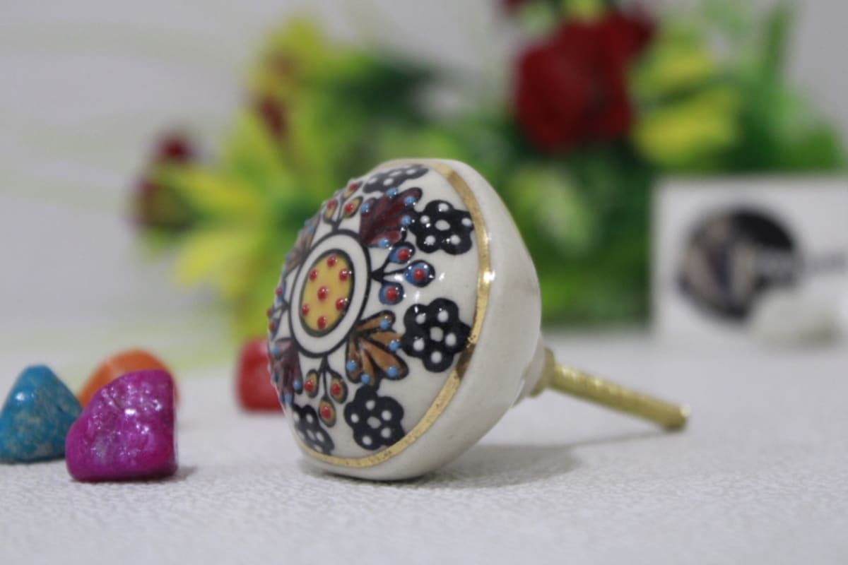  Ceramic Black Printed Flower Knob 