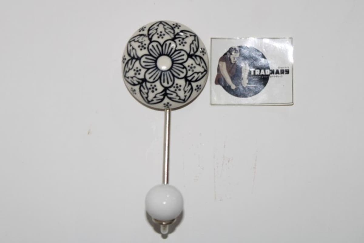 Ceramic White Wall Hook In Printed Flower Design