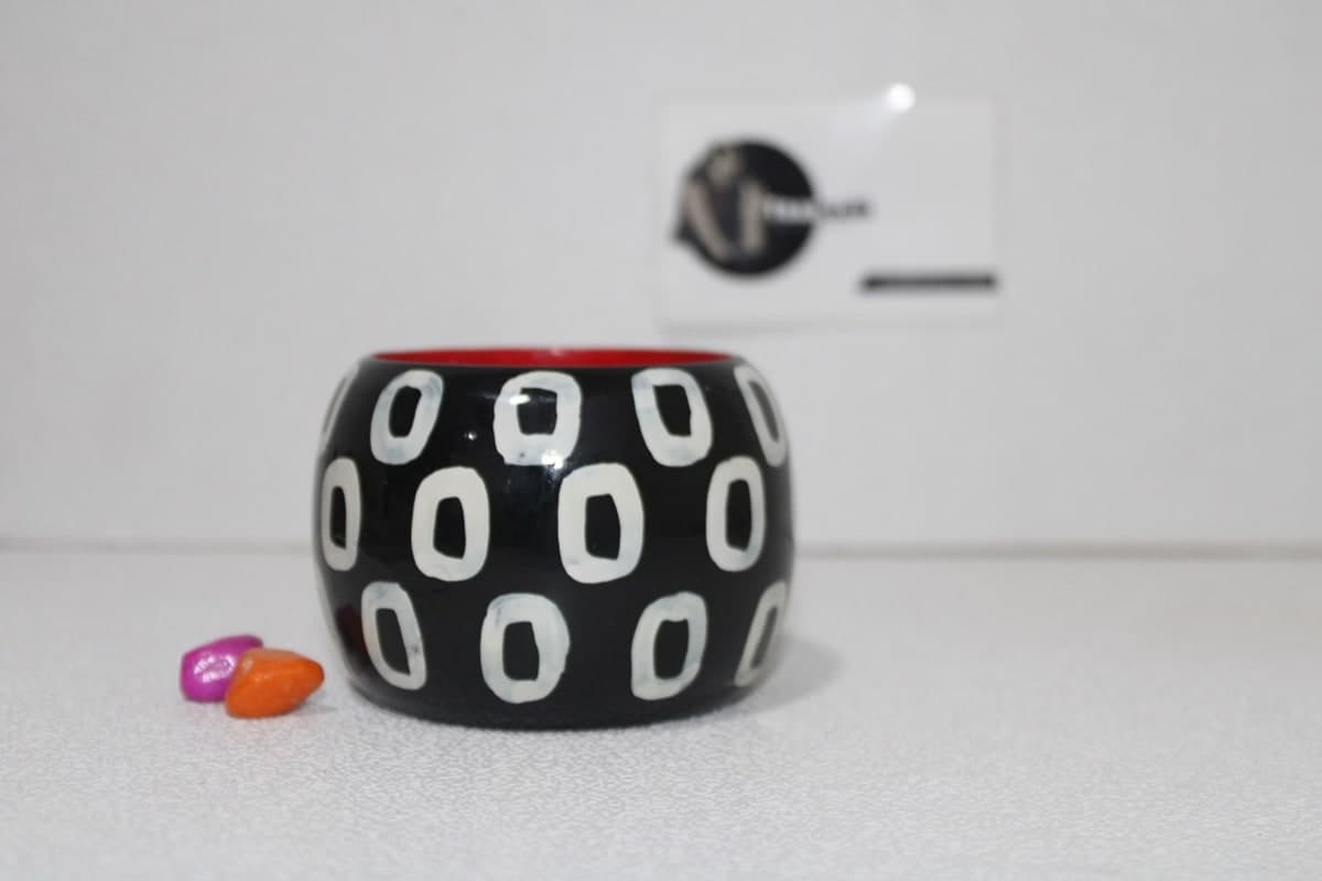 Black Colored Bangle in Oval Shape Painted Design