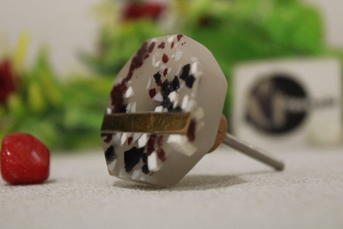  Thin Brass strip Hexagon Resin Knob 