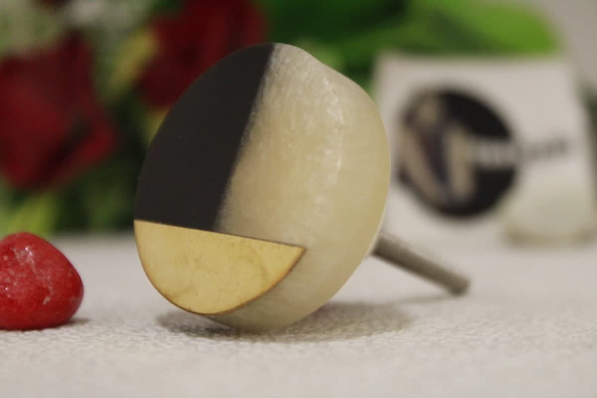 Black White Resin & Brass Strip Knob