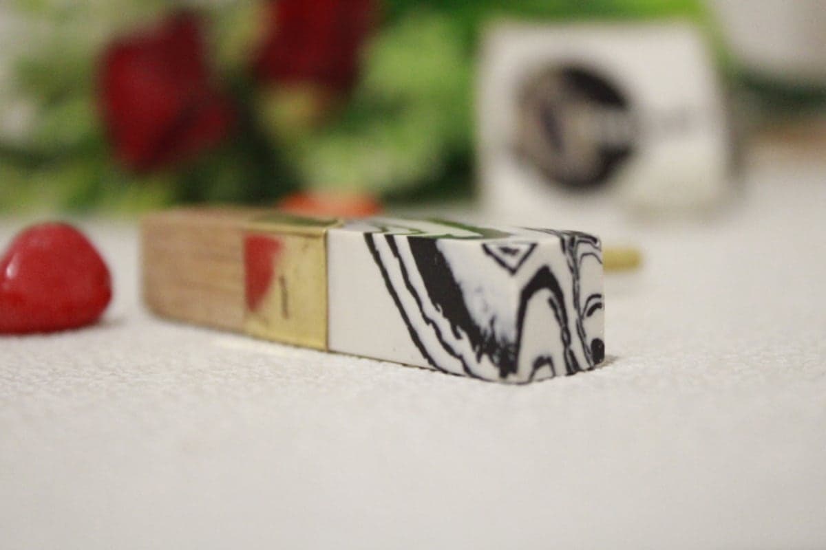 White Resin, Wood & Brass Strip Knob