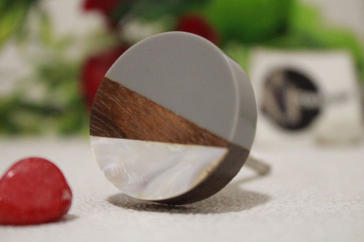 Grey Resin, Wood & Mother of Pearl Knob