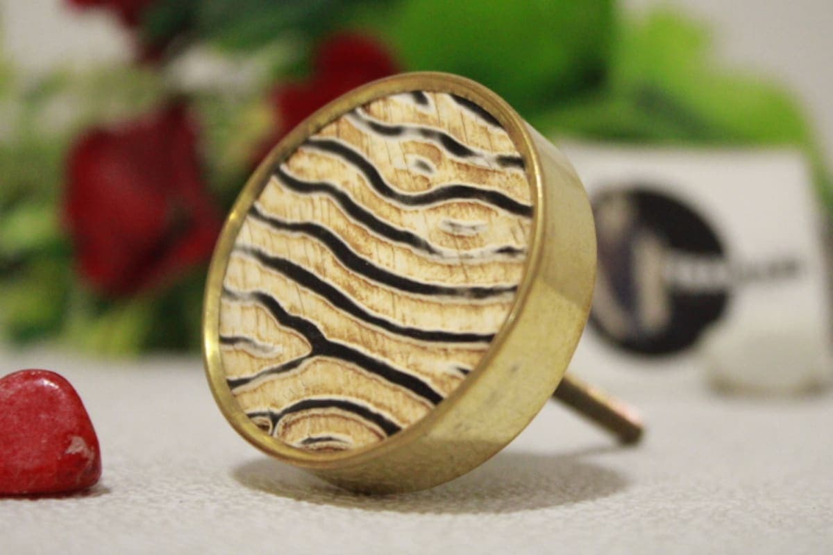 Horn Knob In Black Lines Design With Molded Brass