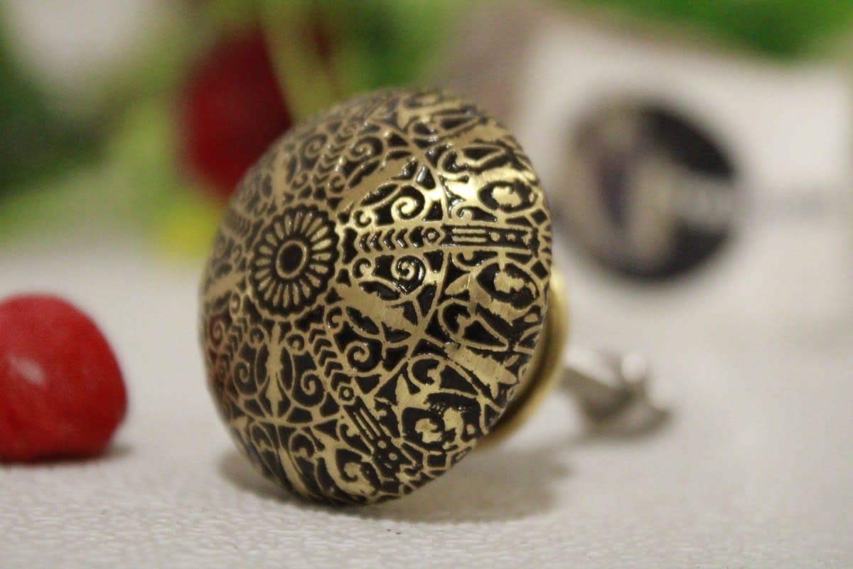 Black Brass Knob Etched Flower Design