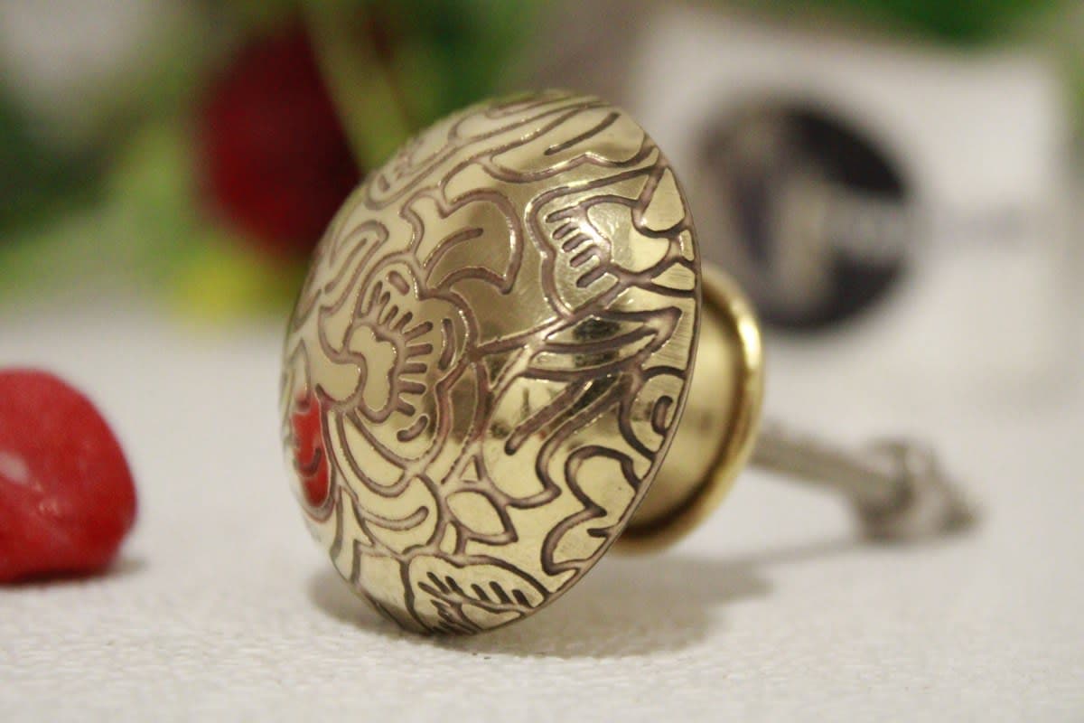 Etched Flower Design  Brass Knob