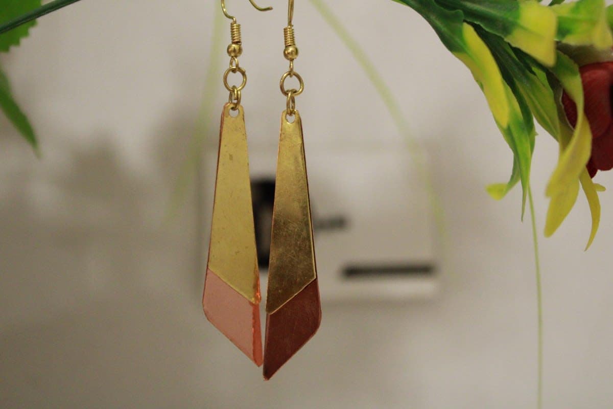 Copper & Brass Earrings In Triangle Shape