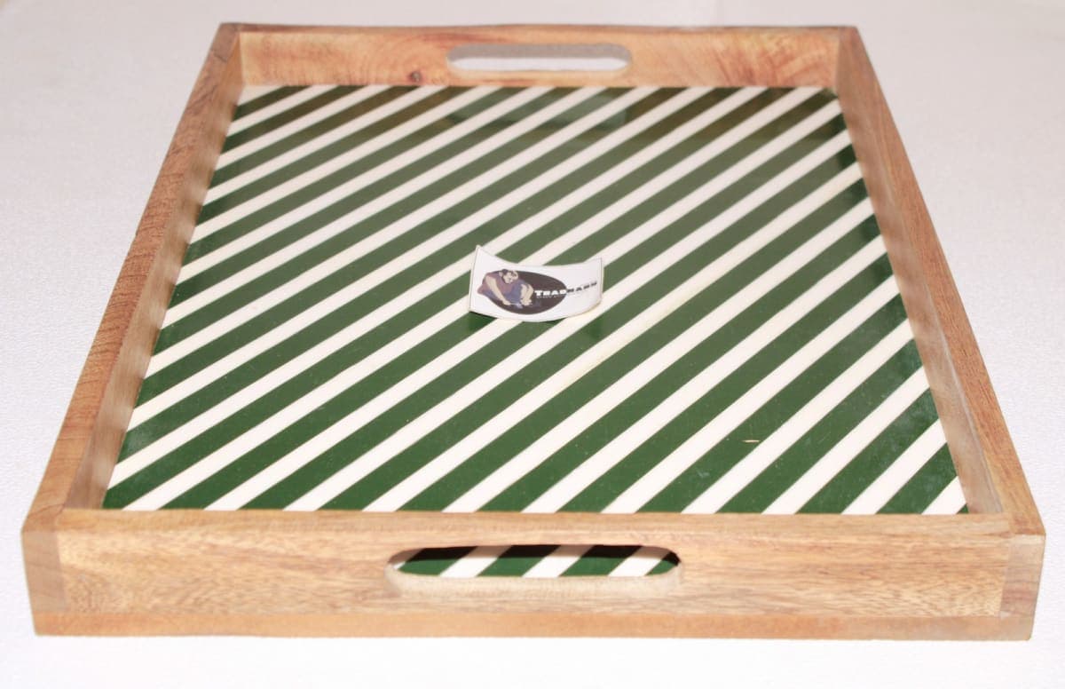 White & Green Strips Resin Tray