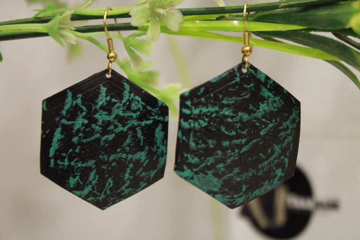 Enamel Painted Brass Earrings In Hexagon Shape