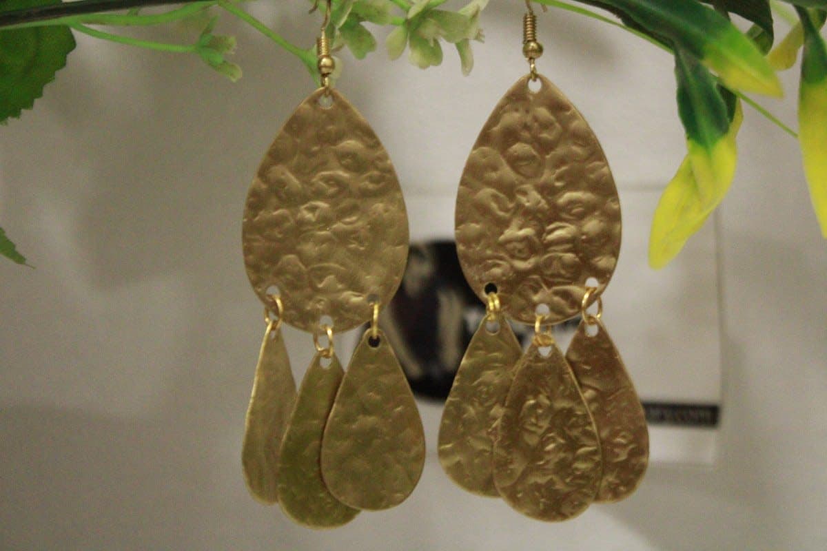 Brass Earrings In  Three Joined leaves Design
