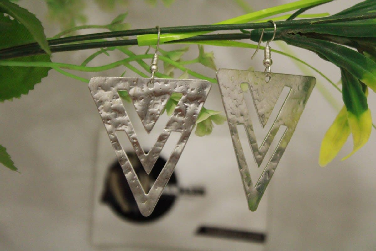 Silver Coated Earrings In  Triangle Shape