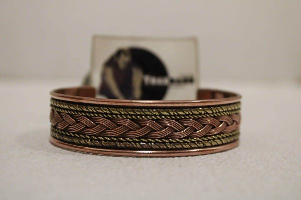 Magnetic Wide Copper Cuff With  Dual Brass & Middle Wide Copper Rope Design