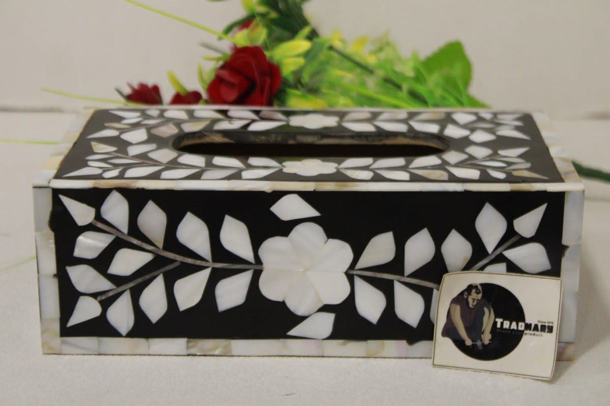   Mother Of Pearl Inlay Black Tissue Box