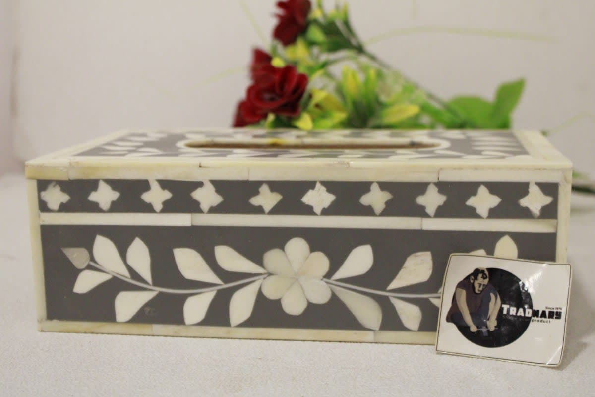 Bone Inlay Grey Tissue Box