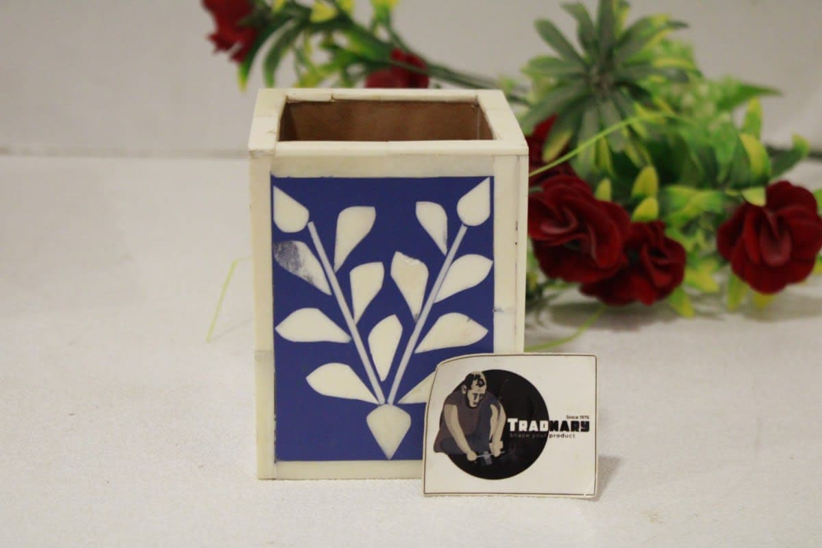 Bone Inlay Blue Pen Holder