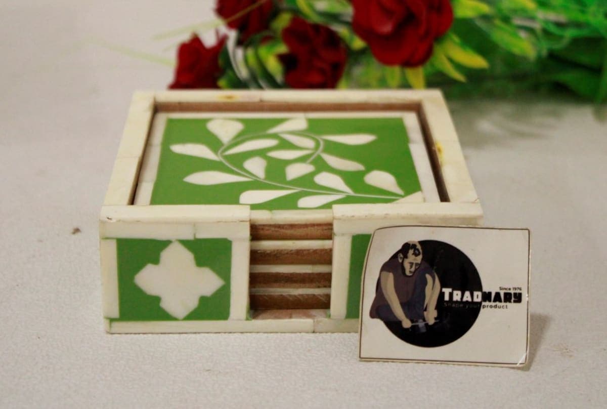 Bone Inlay Green Coaster and box
