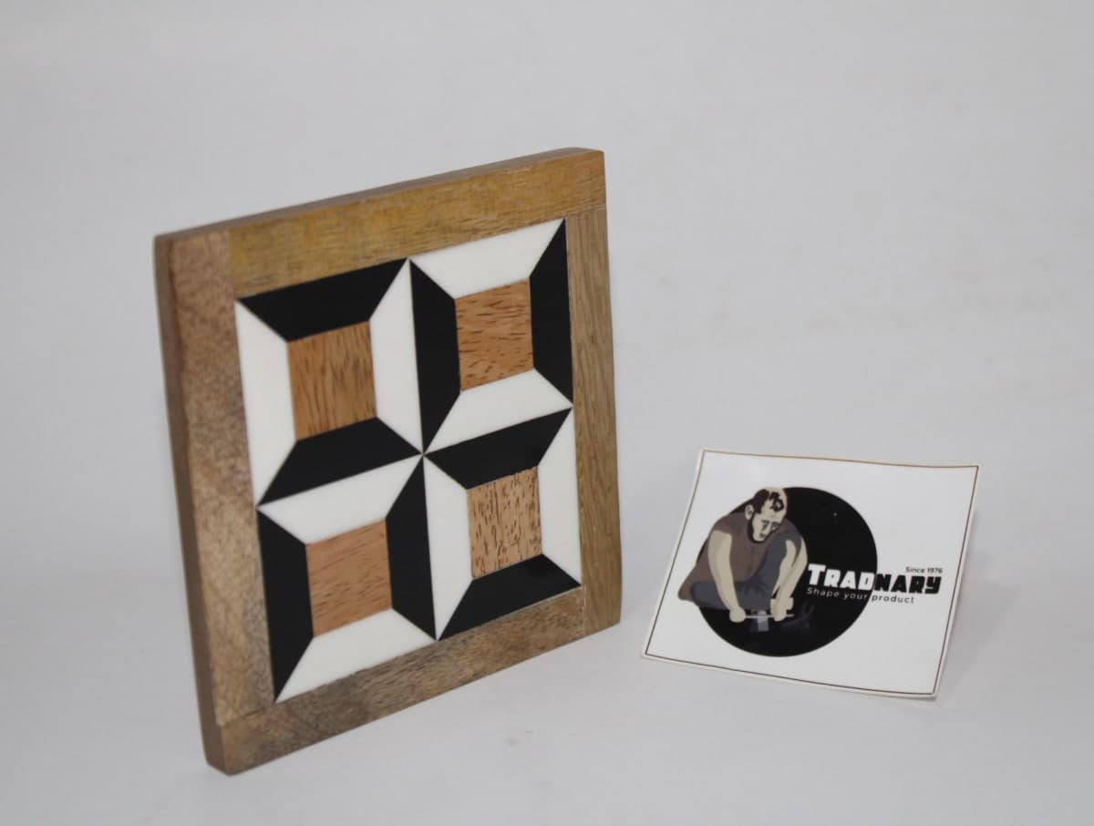 SQUARE B&W RESIN INLAY COASTER