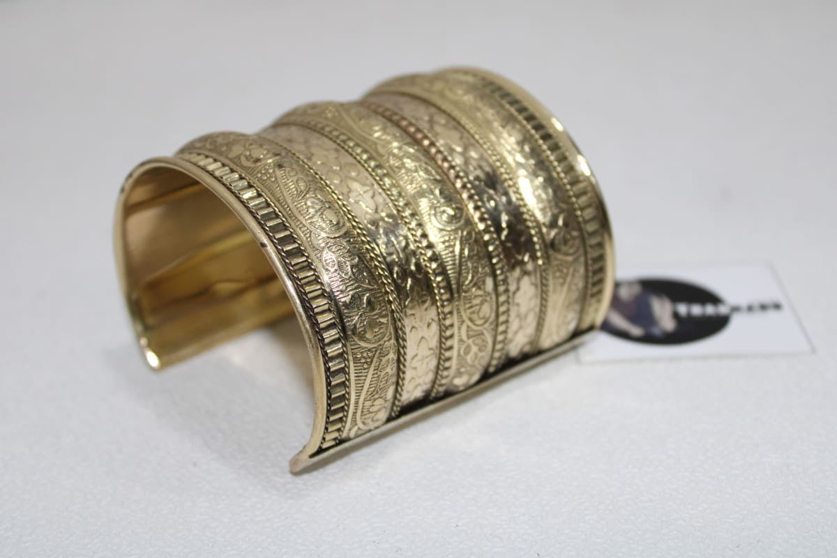 Engraved Wide Brass Cuff