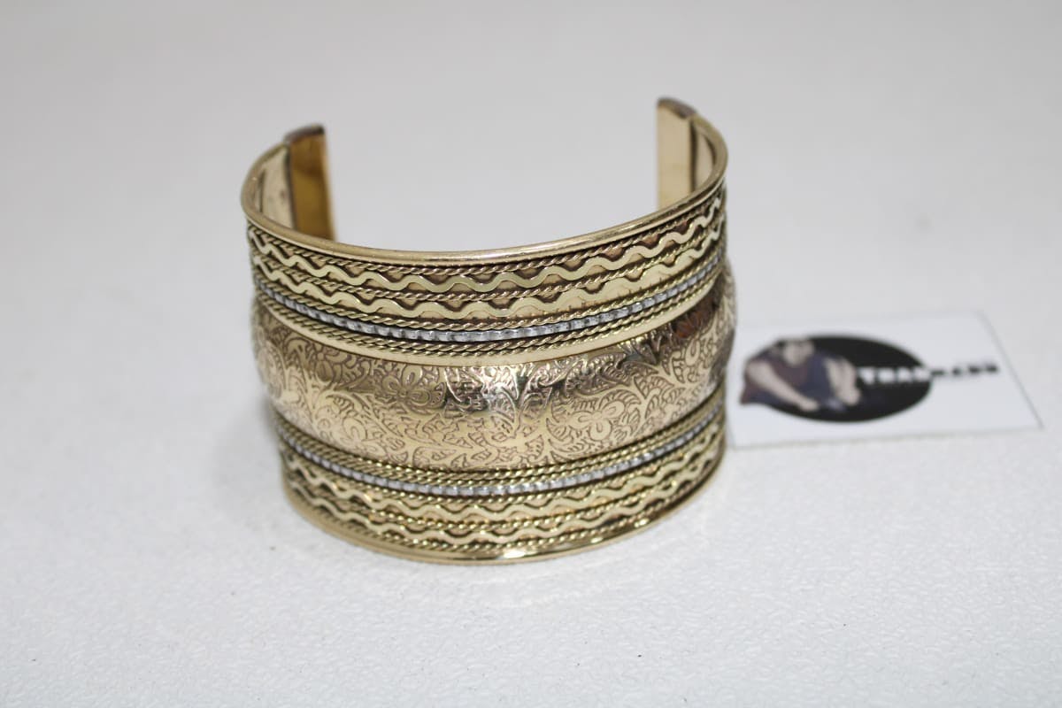 Engraved Brass Cuff With Silver Bending