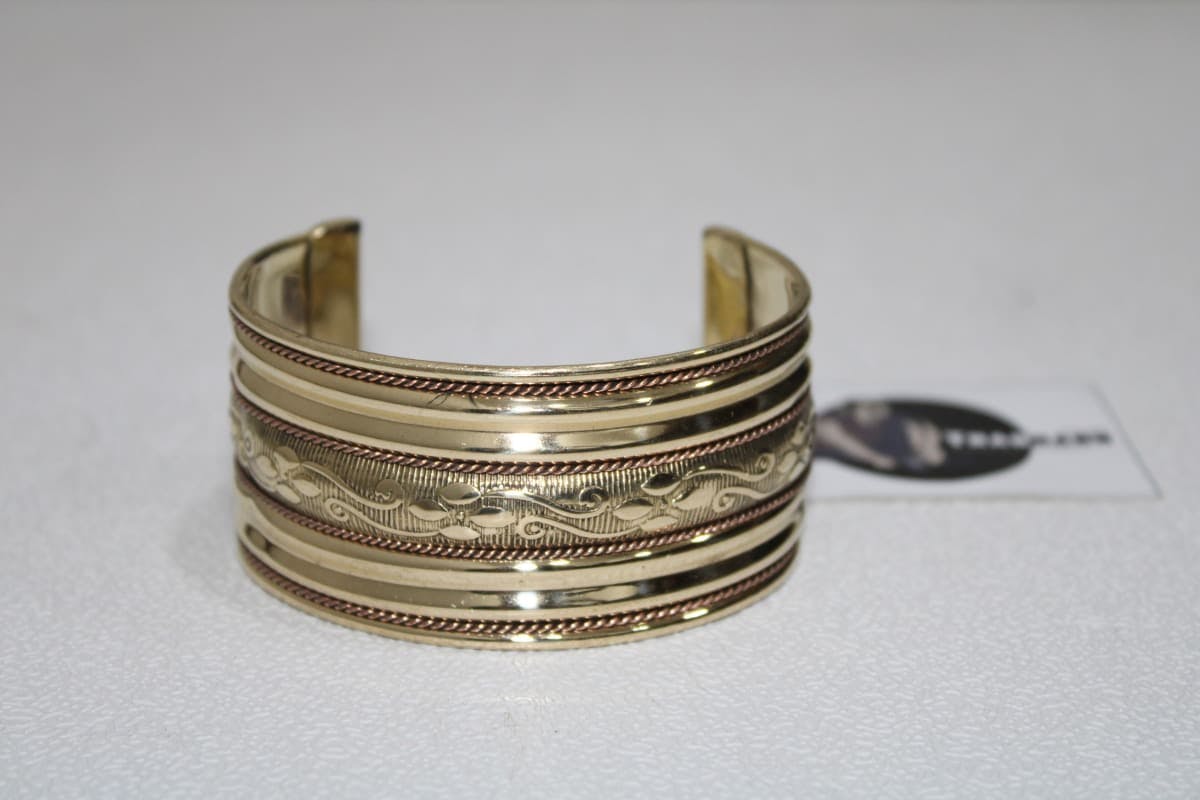 Engraved And Four Copper Rope Design Brass Cuff