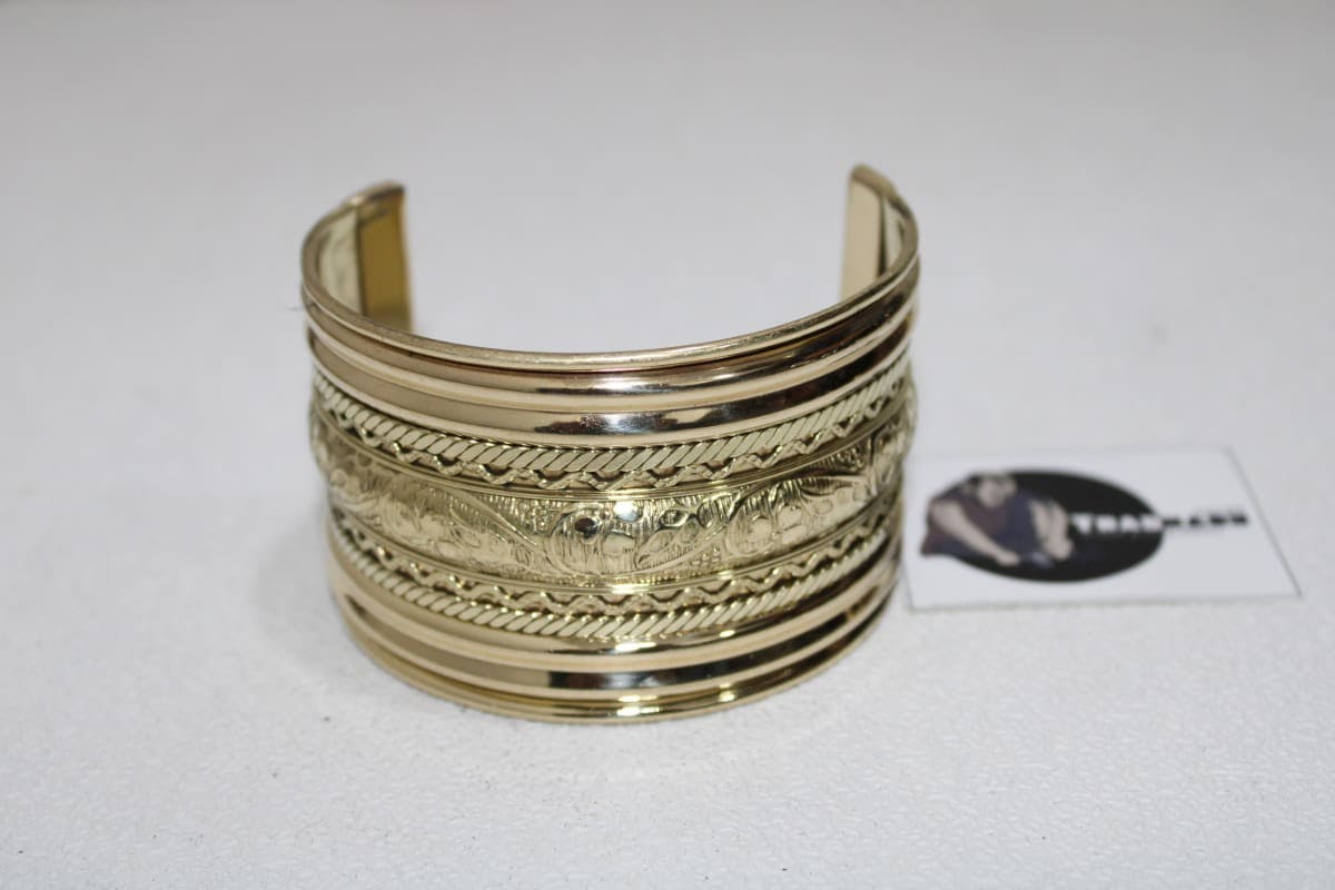 Engraved And Dual Rope Design Brass Cuff