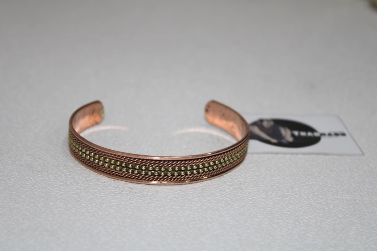Copper Cuff With Dual  Brass Rope Design