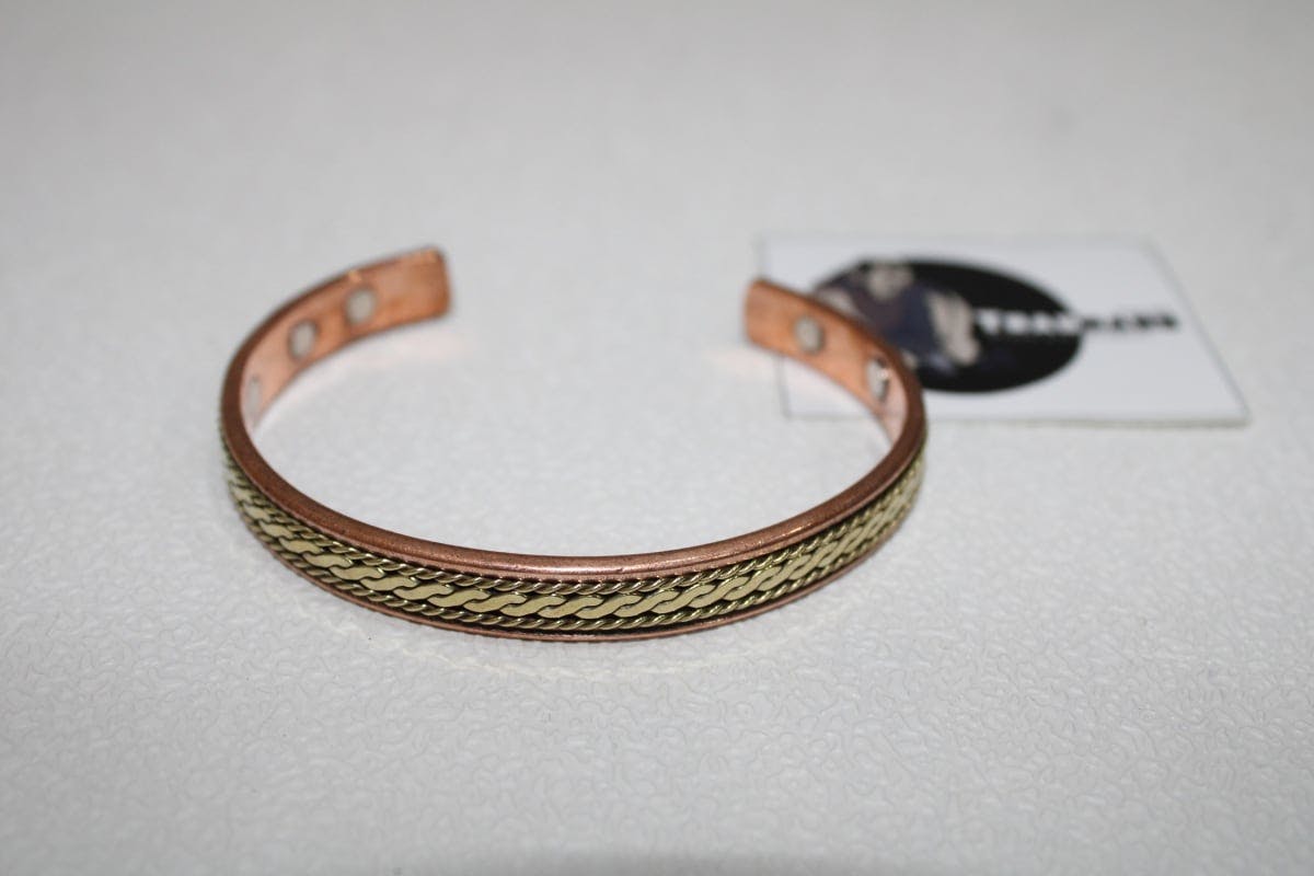 Magnetic Copper Cuff With Brass Rope Design