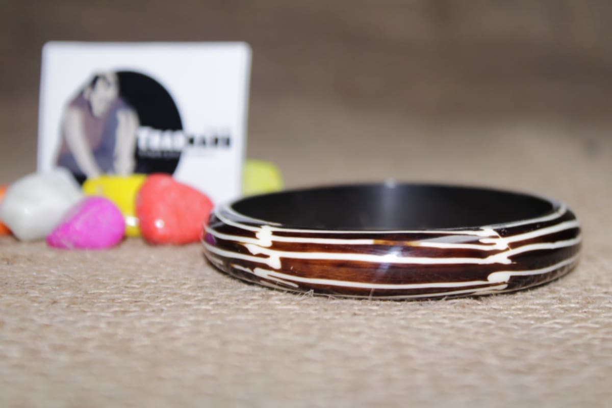 Brown Resin Bangle With White Line Design