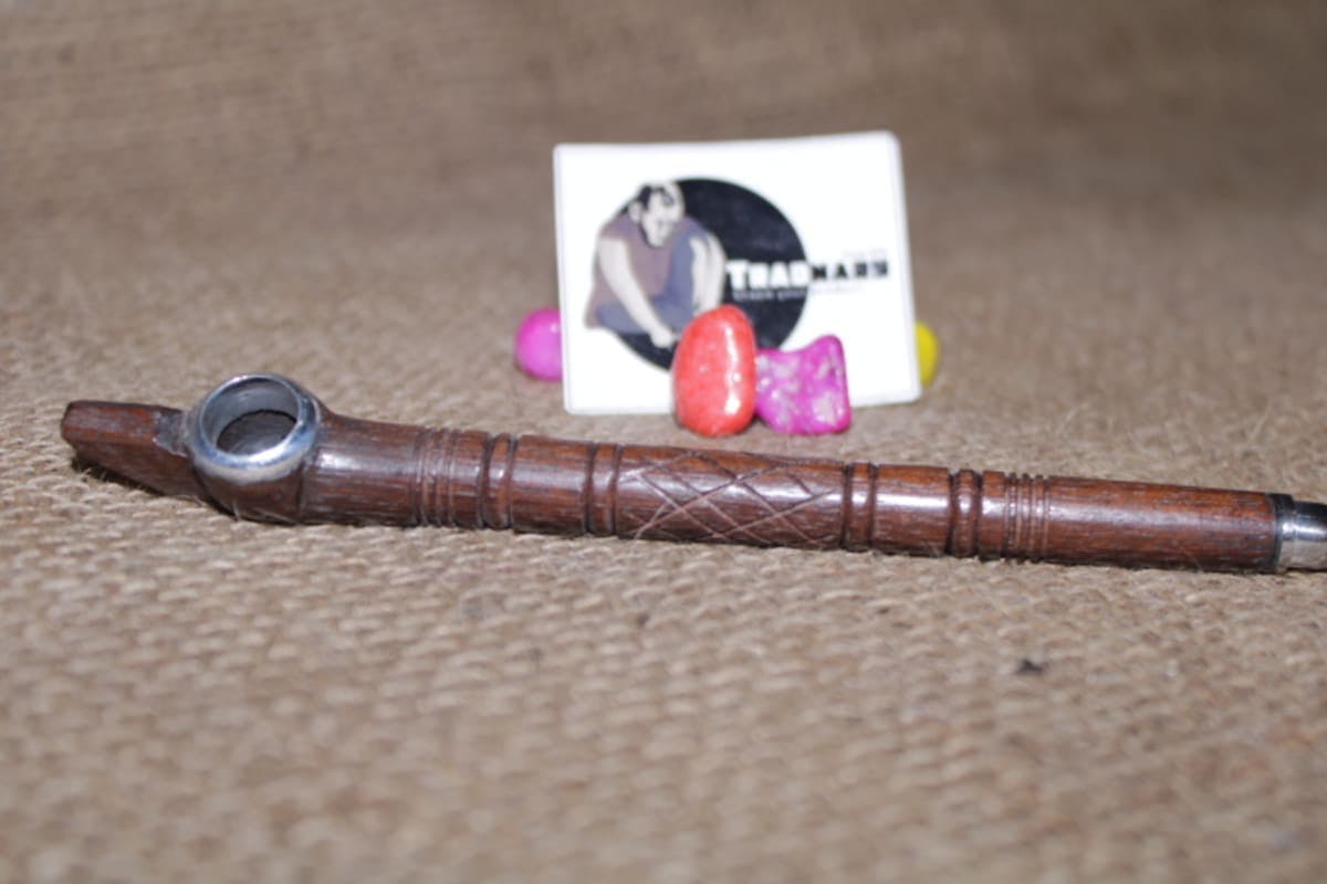 Brown Wooden And Joint Metal Smoking Pipe