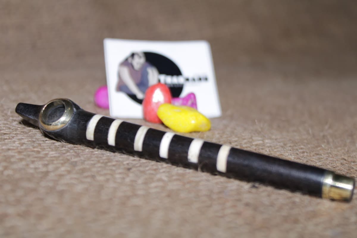 Black Smoking Pipe With White Line And Joint Brass