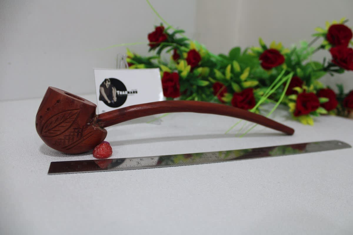 Churchwarden Leaf Design Red Wood Smoking Pipe
