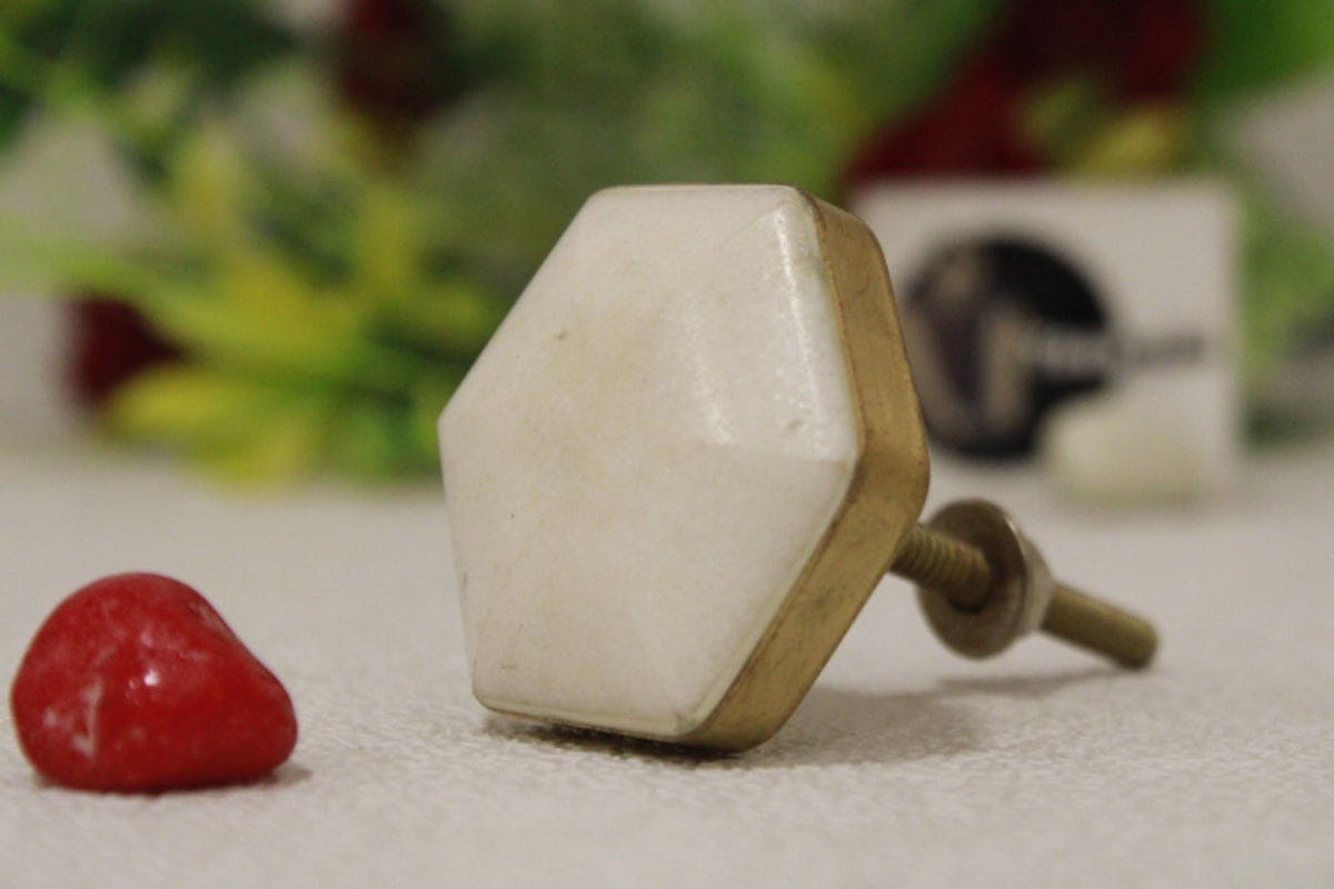 White Marble Knob With Molded Brass